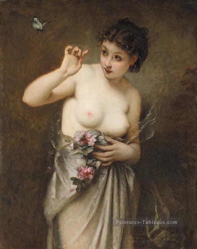 Jeune fille au papillon Guillaume Seignac nue classique Peintures à l'huile
